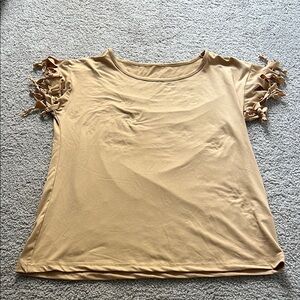 Tan Women's Top with Tie Sleeve Detail